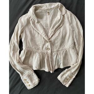 Free People Cropped Ruffle Peplum Linen Jacket